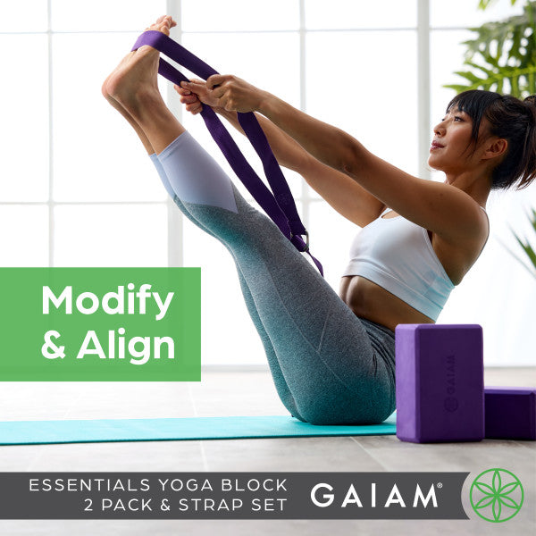 סט קוביות (זוג) ורצועת יוגה Gaiam Block 2PK & Strap Combo